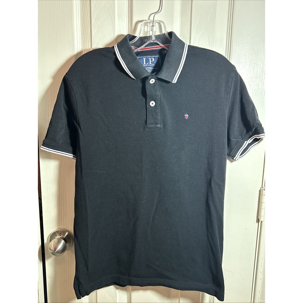 Louis Philippe Mens L Slim Fit Black Polo‎ Short Sleeve Shirt